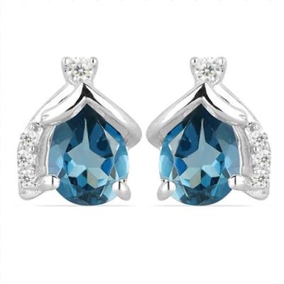 STERLING SILVER NATURAL LONDON BLUE TOPAZ GEMSTONE CLASSIC  EARRINGS