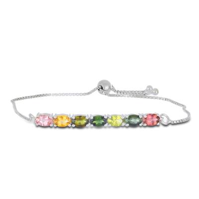 STERLING SILVER NATURAL MULTI TOURMALINE GEMSTONE BRACELET
