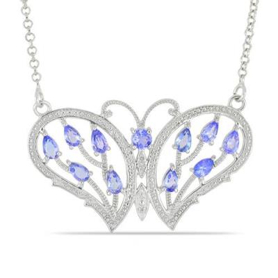 BUY STERLING SILVER REAL TANZANITE GEMSTONE BUTTERFLY NECKLACE