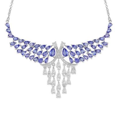 BUY NATURTAL TANZANITE GEMSTONE STYLISH NECKLACE IN 925 SILVER
