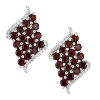 BUY REAL GARNET GEMSTONE CLUSTER STYLISH EARRINGS IN 925 SILVER – JEWELPIN