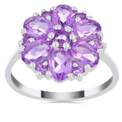 BUY BRAZILIAN AMETHYST GEMSTONE CLUSTER RING IN STERLING SILVER