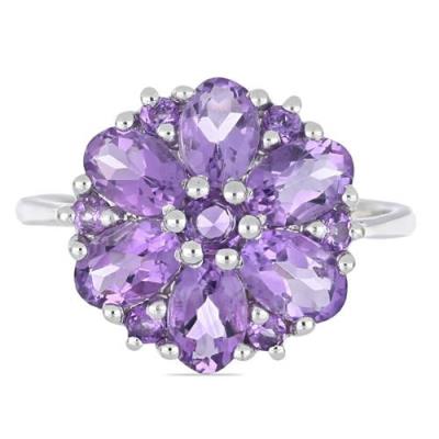 BUY BRAZILIAN AMETHYST GEMSTONE CLUSTER RING IN STERLING SILVER