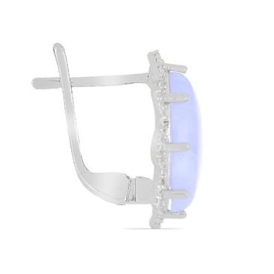 925 STERLING SILVER BLUE LACE AGATE GEMSTONE BIG STONE EARRINGS