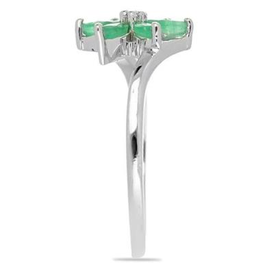BUY 925 STERLING SILVER NATURAL EMERALD FLOWER RING