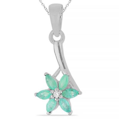 BUY REAL EMERALD GEMSTONE FLOWER PENDANTS IN STERLING SILVER