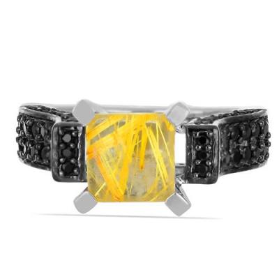 BUY NATURAL GOLDEN RUTILE GEMSTONE CLASSIC RING IN STERLING SILVER