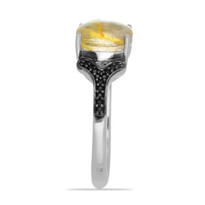 BUY NATURAL GOLDEN RUTILE GEMSTONE BIG STONE RING IN STERLING SILVER