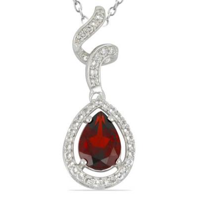 BUY REAL GARNET GEMSTONE HALO PENDANT IN STERLING SILVER
