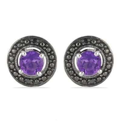 BUY STERLING SILVER AFRICAN AMETHYST GEMSTONE HALO EARRINGS