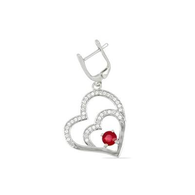 GENUINE GLASS FILLED RUBY GEMSTONE HEART EARRINGS IN STERLING SILVER