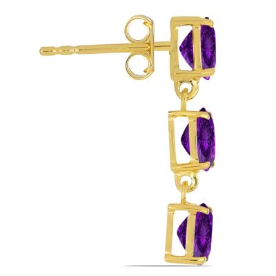 14K Gold Triple Oval Amethyst Drop Earring Exporters in UK - JewelPin