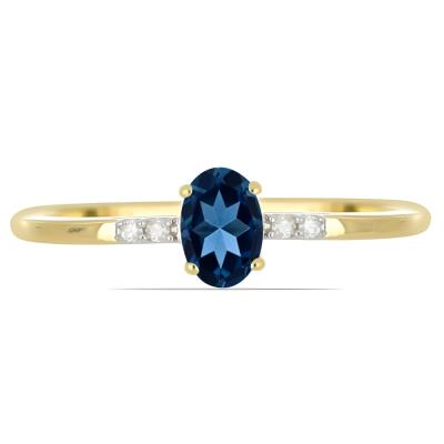 BUY 14K GOLD NATURAL LONDON BLUE TOPAZ GEMSTONE CLASSIC RING WITH WHITE DIAMOND