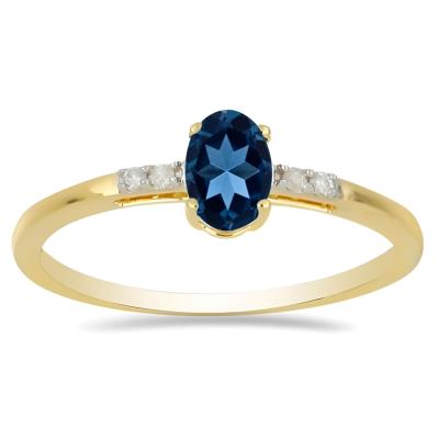 BUY 14K GOLD NATURAL LONDON BLUE TOPAZ GEMSTONE CLASSIC RING WITH WHITE DIAMOND