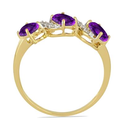 Wholesale 14K Gold Amethyst Diamond Wave Three-Stone S-Swirl Ring Bulk Exporter