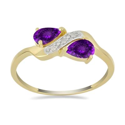 Wholesale 14K Gold Pear Amethyst Two-Stone Bypass Ring Manufacturers - JewelPin 