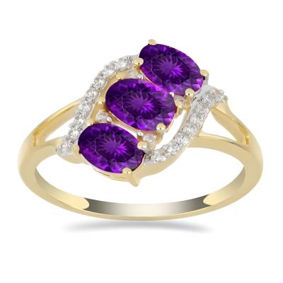 Wholesale 14K Gold Oval Amethyst Bypass Swirl Ring - USA Exporter