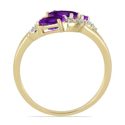 Wholesale 14K Gold Oval Amethyst Bypass Swirl Ring - USA Exporter