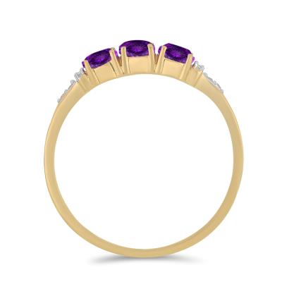 WHOLESALE 14K GOLD PURPLE AMETHYST THREE-STONE RING WITH DIAMOND ACCENTS – USA SUPPLIER