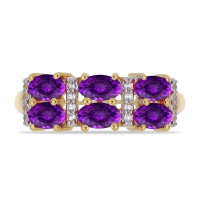 Wholesale 14K Gold Oval Amethyst Six-Stone Bar-Set Cluster Ring - JewelPin