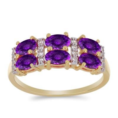 Wholesale 14K Gold Oval Amethyst Six-Stone Bar-Set Cluster Ring - JewelPin