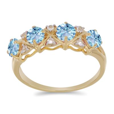Bulk 14K Gold Round Aquamarine Four-Stone Diamond Interspersed Band - Direct-Source Gold Jewelry Vendor