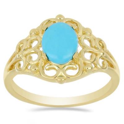 BUY NATURAL BLUE TURQUOISE GEMSTONE GOLD PLATED RING IN 925 SILVER