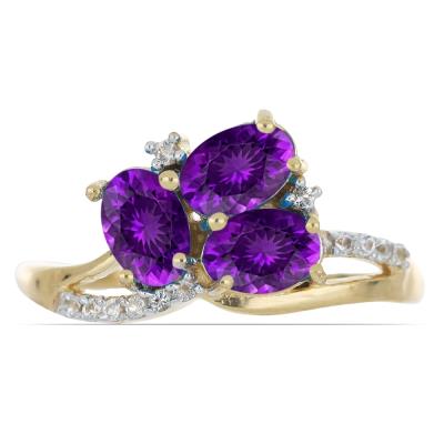 Wholesale 14K Gold Oval Amethyst Three-Stone Swirl Ring Manufacturers in USA - JewelPin