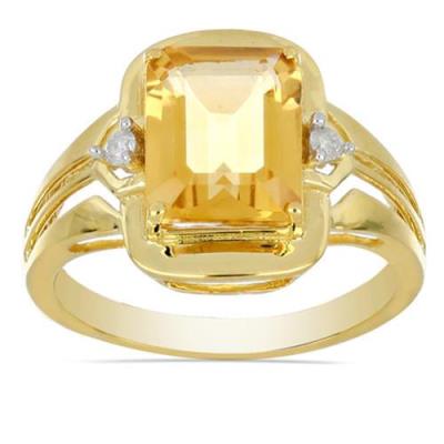 BUY 14K GOLD NATURAL CITRINE GEMSTONE CLASSIC RING WITH WHITE DIAMOND