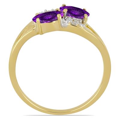 Wholesale 14K Gold Oval Amethyst Two-Stone Bypass Ring Manufacturers USA - JewelPin
