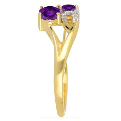 Wholesale 14K Gold Oval Amethyst Two-Stone Bypass Ring Manufacturers USA - JewelPin