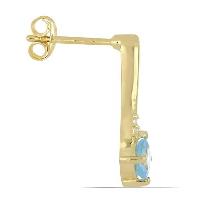 Bulk 14K Gold Round Aquamarine Tapered Dangle Earrings Diamond-Accent Drop - Wholesale Gemstone Jewelry Exporter USA