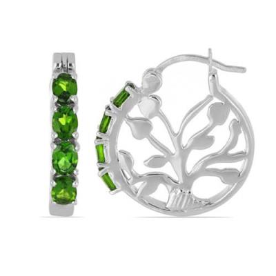 BUY 925 SILVER NATURAL CHROME DIOPSIDE GEMSTONE TREE EARRINGS