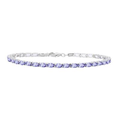 BUY STERLING SILVER NATURAL TANZANITE WITH WHITE ZIRCON GEMSTONE BRACELET 