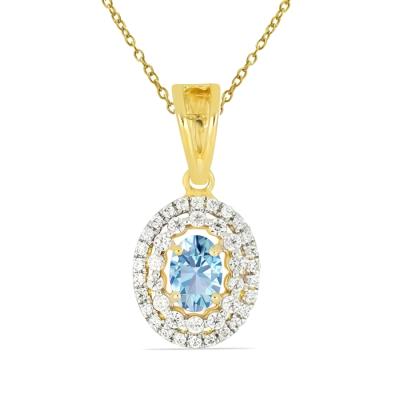 Bulk 14K Gold Oval Aquamarine Diamond Two-Row Frame Specialized Pendants Wholesaler -JewelPin