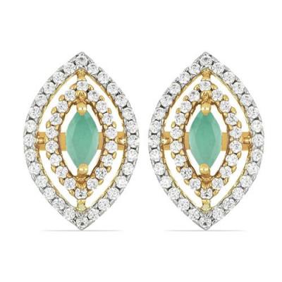 BUY NATURAL EMERALD GEMSTONE 14K GOLD HALO EARRINGS WITH WHITE DIAMOND