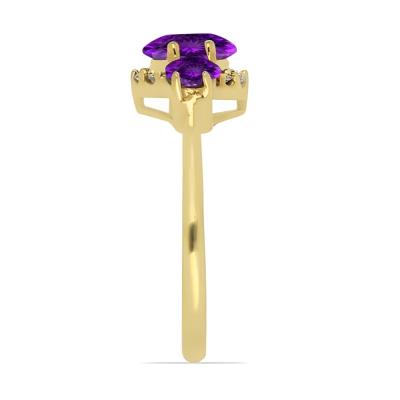 Wholesale 14K Gold Oval Three-Stone Accent Amethyst Ring Manufacturers - JewelPin