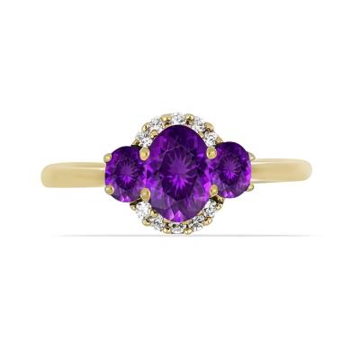 Wholesale 14K Gold Oval Three-Stone Accent Amethyst Ring Manufacturers - JewelPin