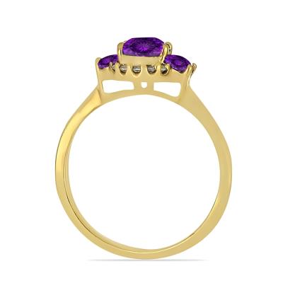 Wholesale 14K Gold Oval Three-Stone Accent Amethyst Ring Manufacturers - JewelPin