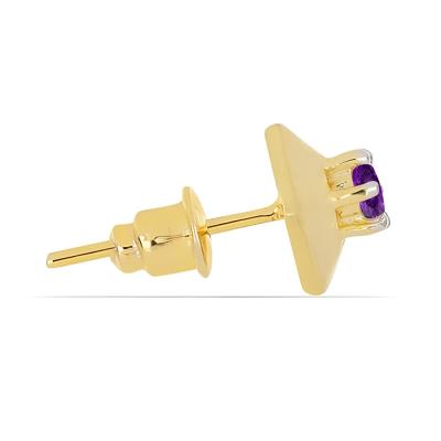 Wholesale 14K Gold Round Amethyst Hexagon Stud Earrings Manufacturers USA - JewelPin