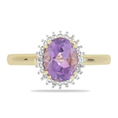 BUY STERLING SILVER NATURAL BRAZILIAN AMETHYST WITH WHITE ZIRCON GEMSTONE RING