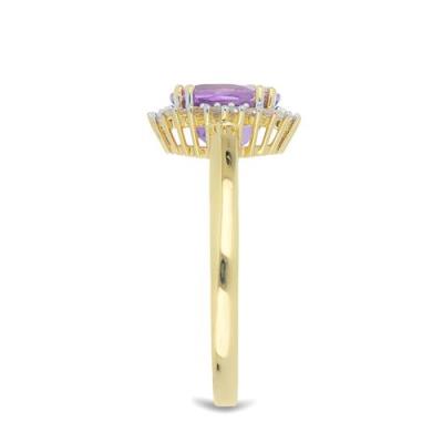 BUY STERLING SILVER NATURAL BRAZILIAN AMETHYST WITH WHITE ZIRCON GEMSTONE RING