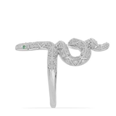 BUY STERLING SILVER NATURAL EMERALD & WHITE ZIRCON GEMSTONE SNAKE RING 