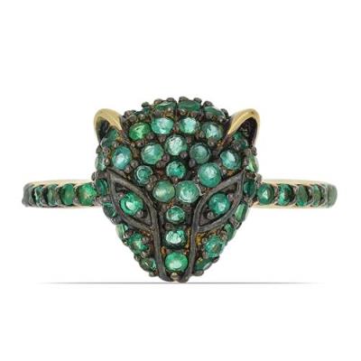 BUY 925 SILVER NATURAL EMERALD GEMSTONE PANTHER RING