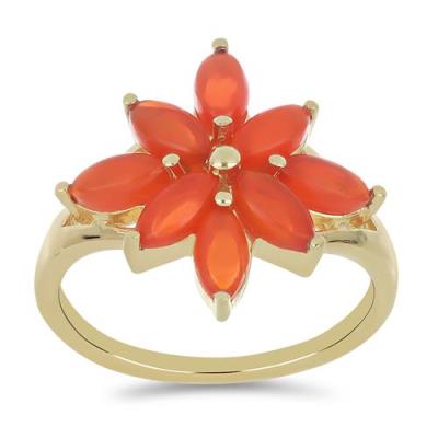 BUY 925 SILVER NATURAL ORANGE ETHIOPIAN OPAL GEMSTONE FLORAL RING 