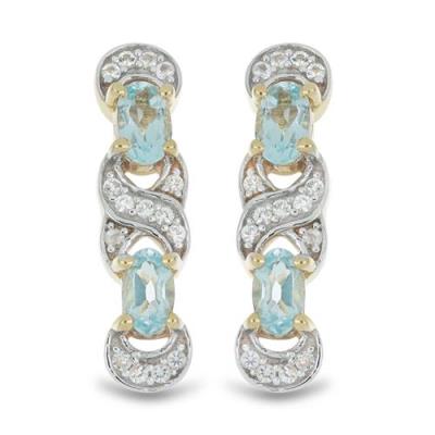 BUY STERLING SILVER NATURAL SKY BLUE TOPAZ WITH WHITE ZIRCON GEMSTONE CLASSIC EARRINGS