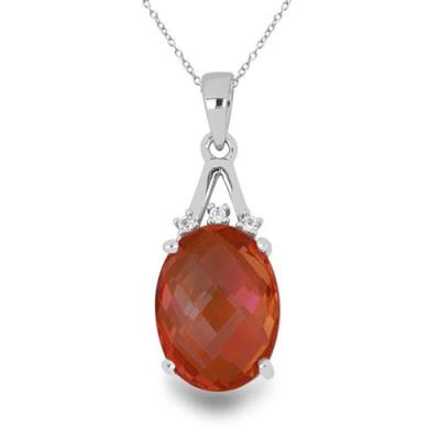 BUY STERING SILVER NATURAL PADPARADSCHA QUARTZ WITH WHITE ZIRCON GEMSTONE BIG STONE PENDANT