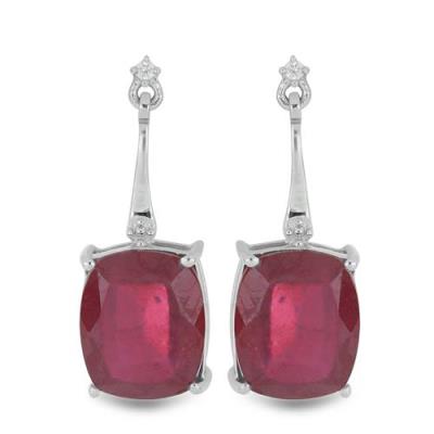 BUY STERLING SILVER GLASS FILLED RUBY WITH WHITE ZIRCON GEMSTONE BIG STONE EARRINGS