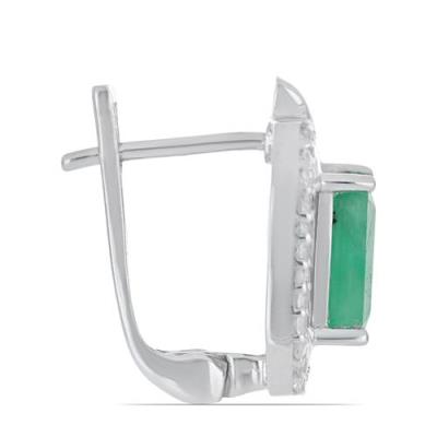 JEWELPIN NATURAL EMERALD EARRINGS WHOLESALE IN 925 STERLING SILVER WITH WHITE ZIRCON HALO