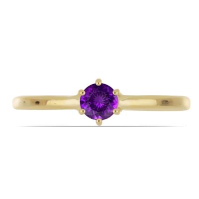 Wholesale 14K Gold Round Amethyst 6-Prong Solitaire Ring Manufacturers in USA
